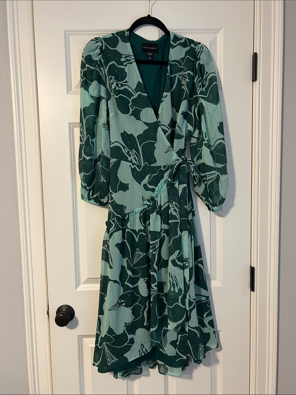 Donna Morgan Green Floral Wrap Midi Dress